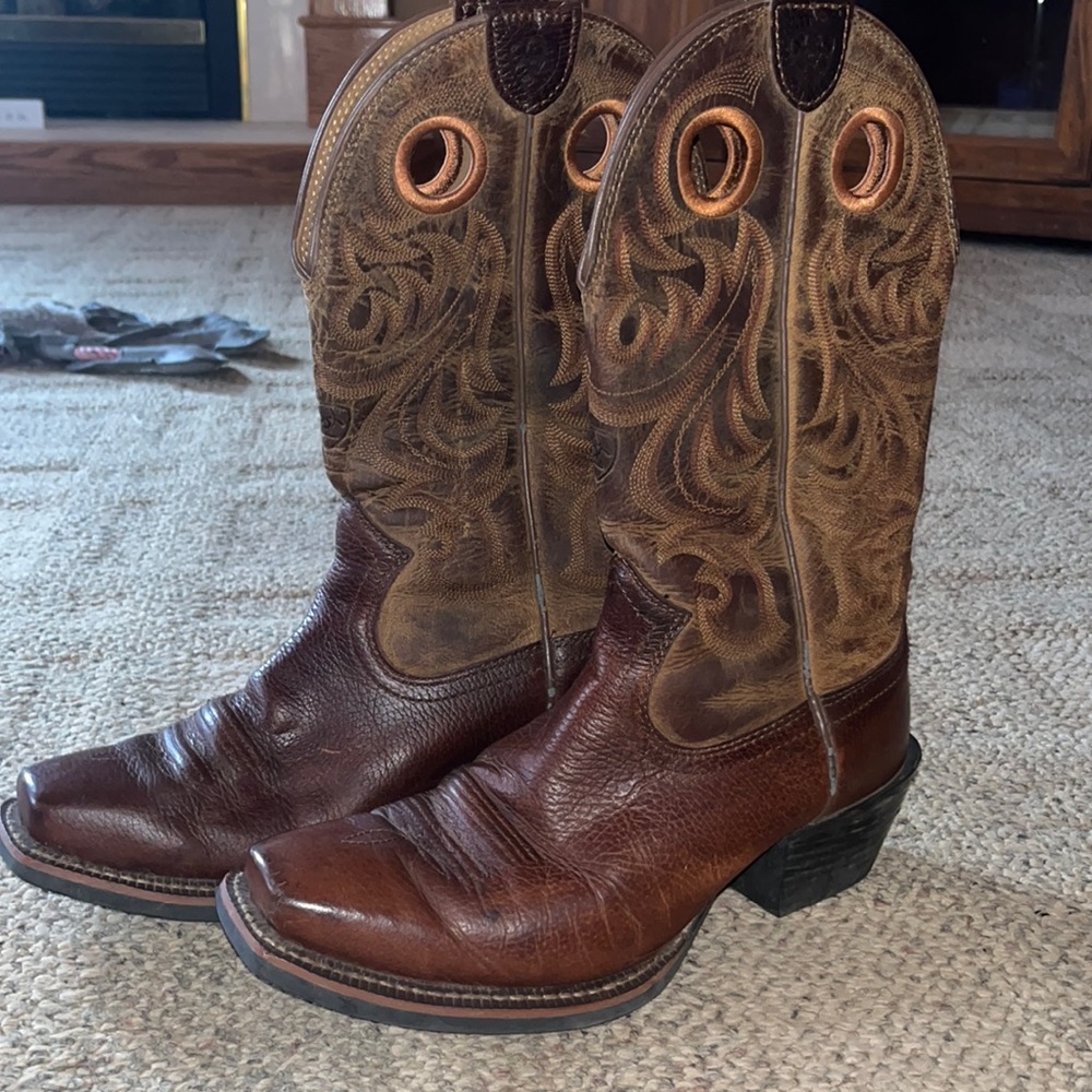 Ariat sport square toe cowboy boot western brown orange tan